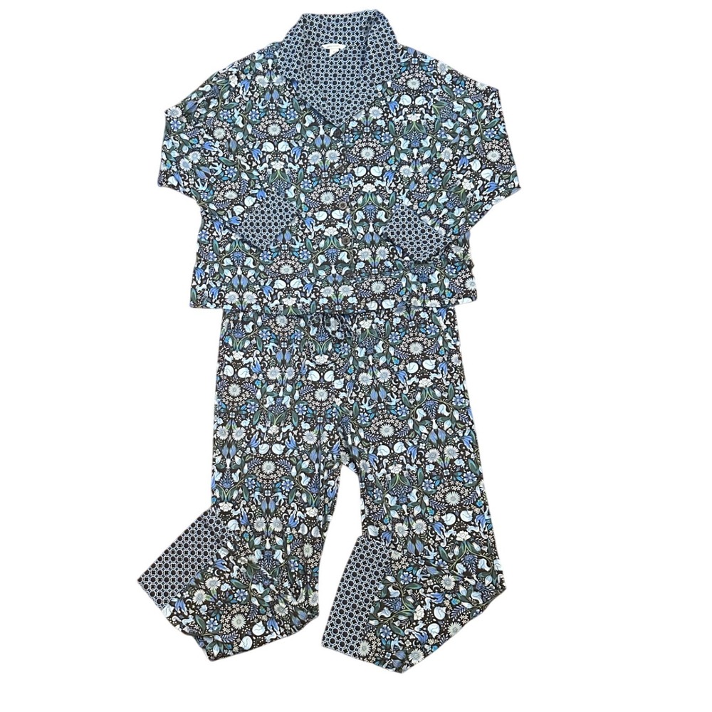 Vera Bradley Woodland Fox Floral Pajama Set Blue XL Cotton Botanical